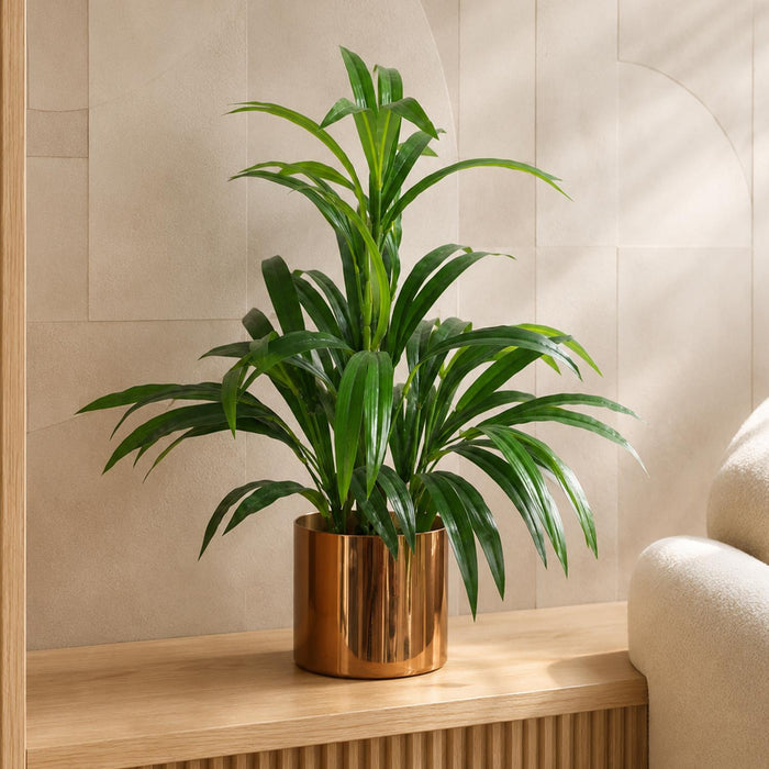 65cm Artificial Bamboo Leaf Shrub with Brushed Copper Planter-3