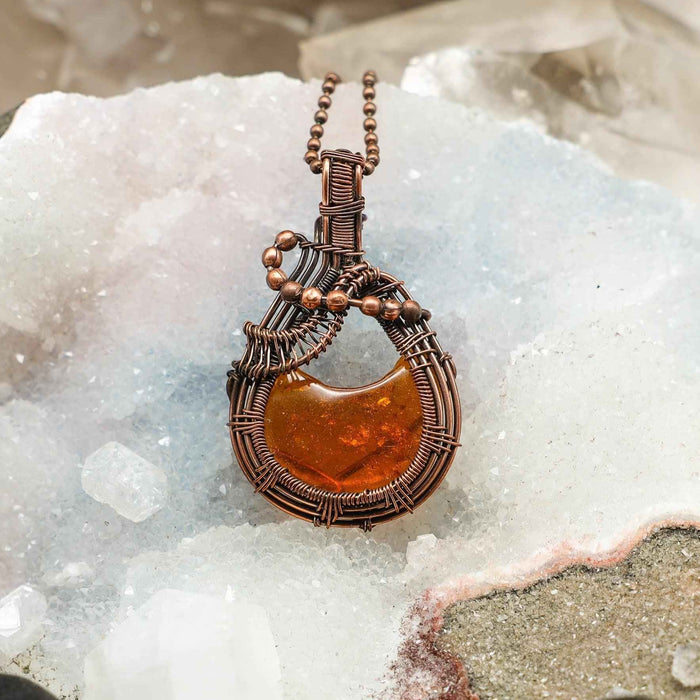 Baltic Amber Crystal Wire Wrapped Pendant in Copper