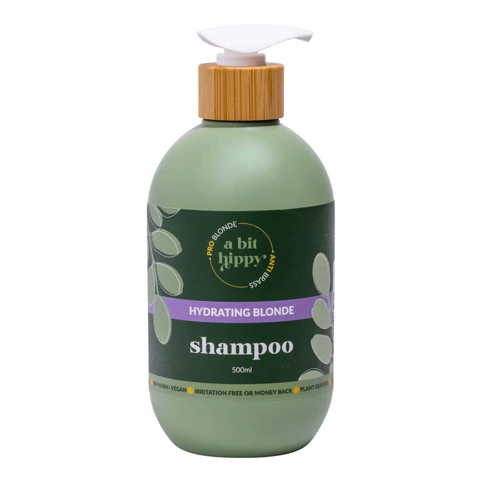 Green shampoo bottle - A Bit Hippy Blonde Hydrating Shampoo 500ml.