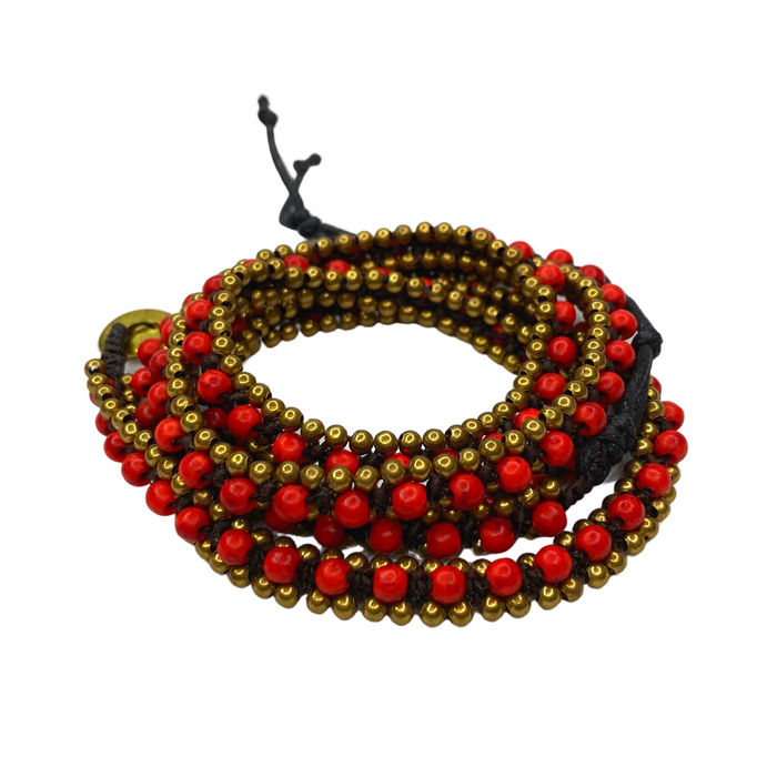 Brass Bead Five Wrap Bracelet - Thailand