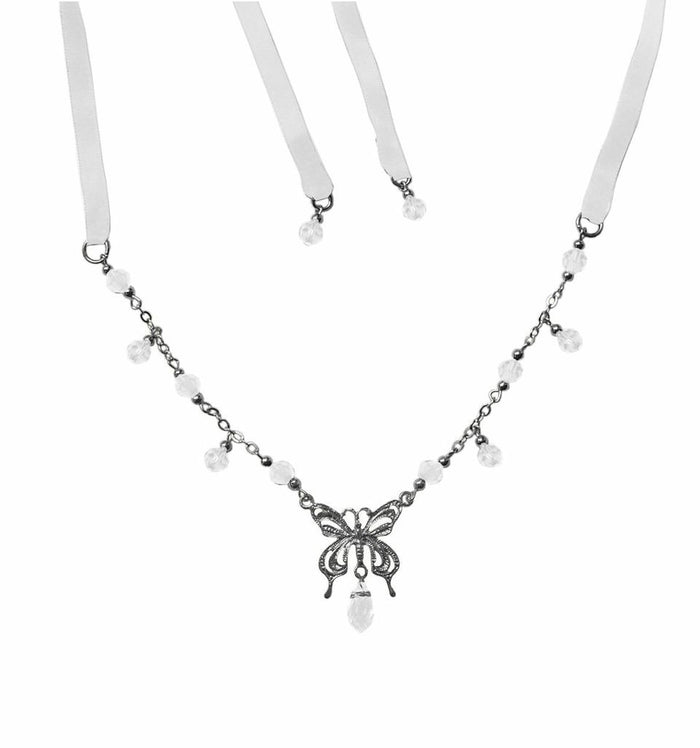 Butterfly Tie-On Crown – Silver Ribbon Crown & Necklace front view