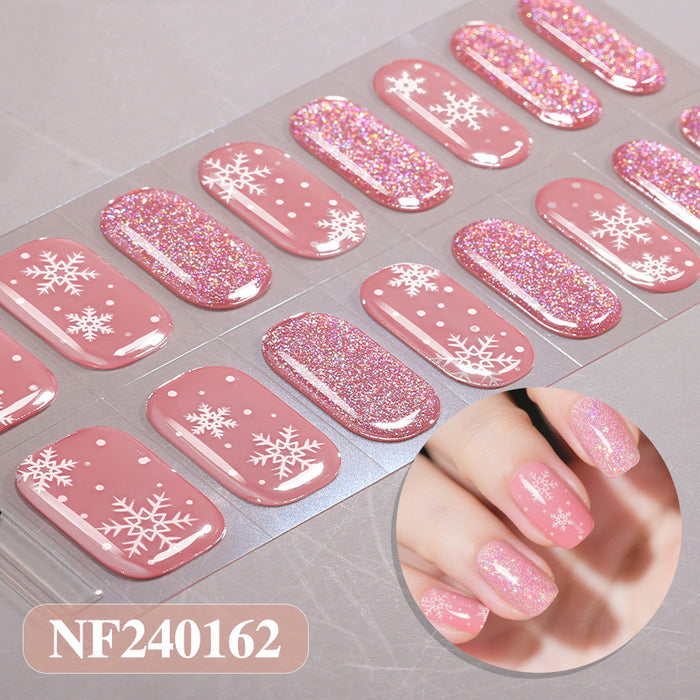 Christmas Snowflake Pink Glitter Gel Nail Stickers