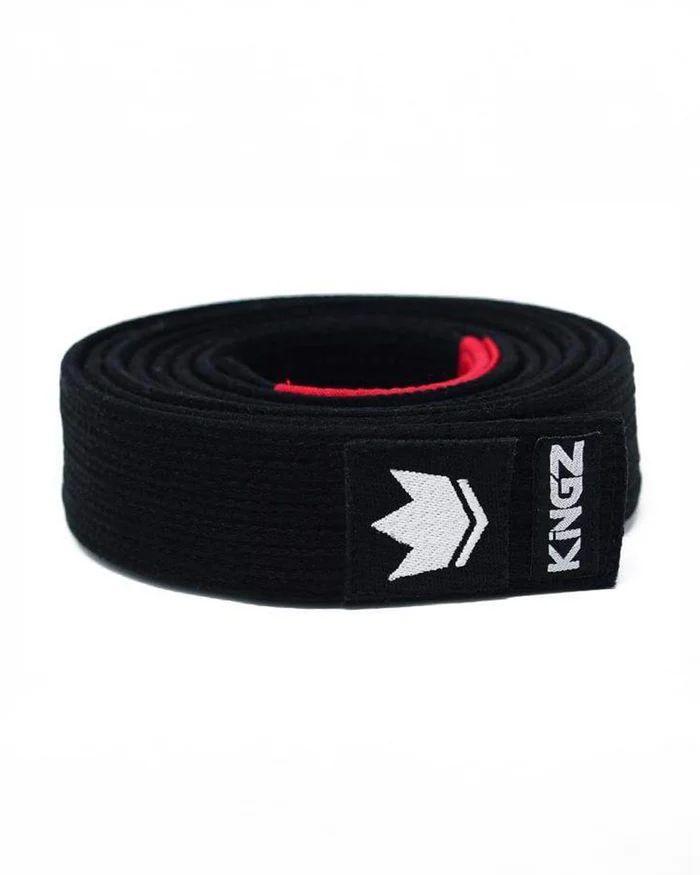 Kingz Gi Material Premium V2 Belt - Black Belt Coiled View - Pearl Weave Cotton BJJ Rank Belt