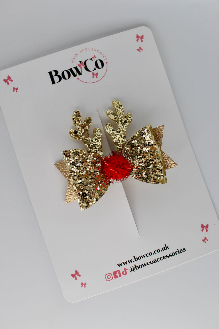 Gold Sequin Reindeer Bow