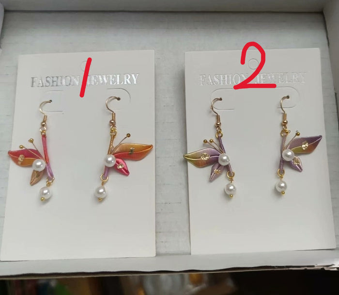 Handcrafted Chanhua Silk Butterfly Earrings - Sterling Silver Hooks