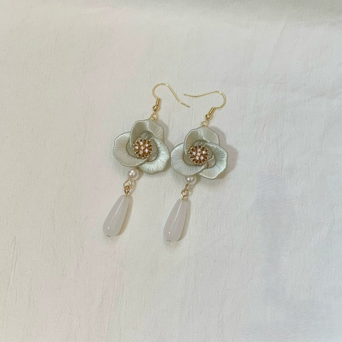 Handmade Chanhua Flower Drop Earrings - S925 Silver Hooks