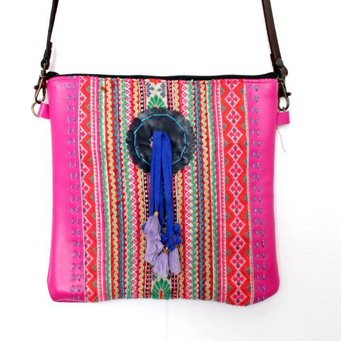 Hmong Fabric and Leather Crossbody Bag - Thailand