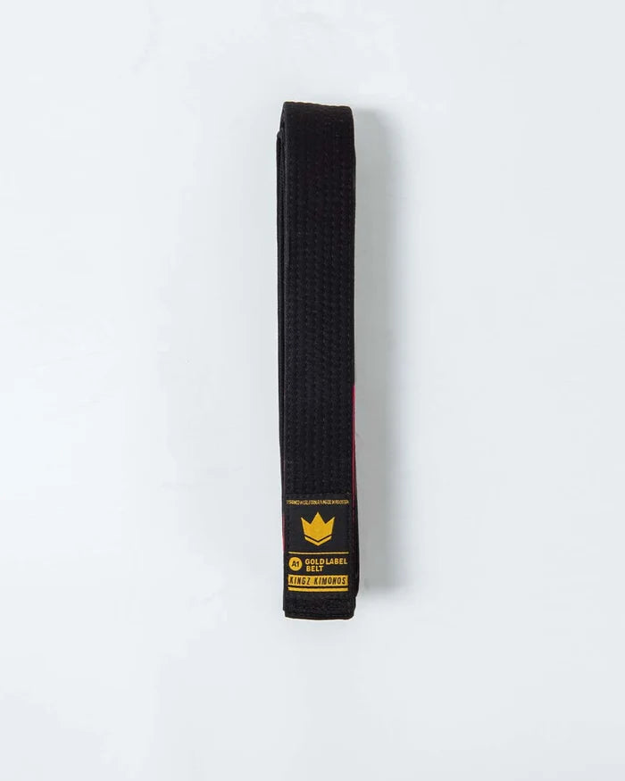 Kingz Gold Label V2 Jiu Jitsu Belt - Black Belt Full View - Premium BJJ Rank Belt