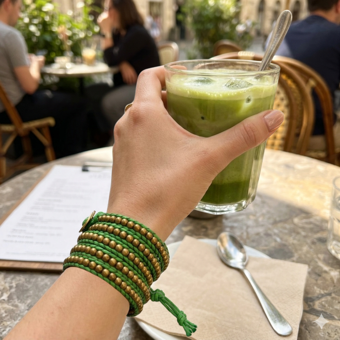 Lime Green Beaded Wrap Bracelet | Handmade Fair Trade Jewelry from Thailand | Boho Brass Bead