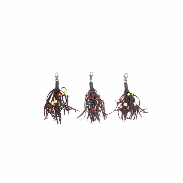 Lotus Beaded Boho Leather Tassel Charm | Zipper Pull | Handmade in Thailand