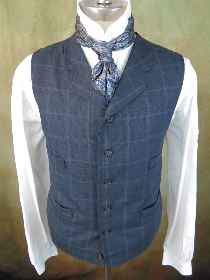 Men's Notch Vest - Periwinkle with Rust Accent Glen Plaid #797-B