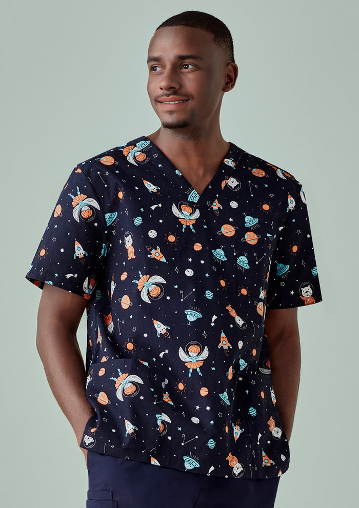 Mens Printed Space Party Scrub Top | CST148MS