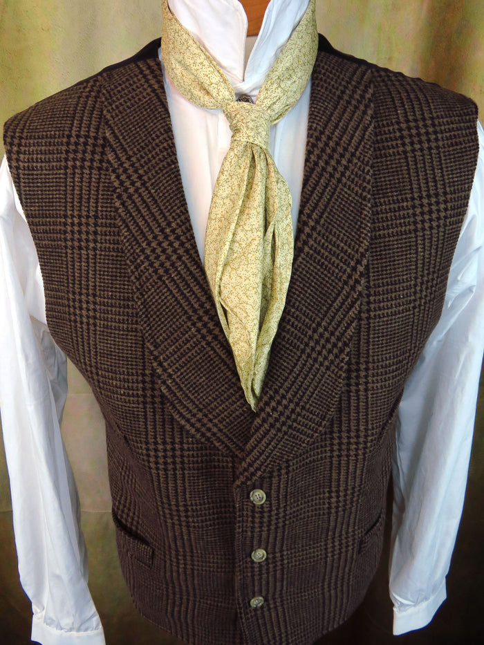 Men's Shawl Vest - Dark Brown Glen Plaid #616
