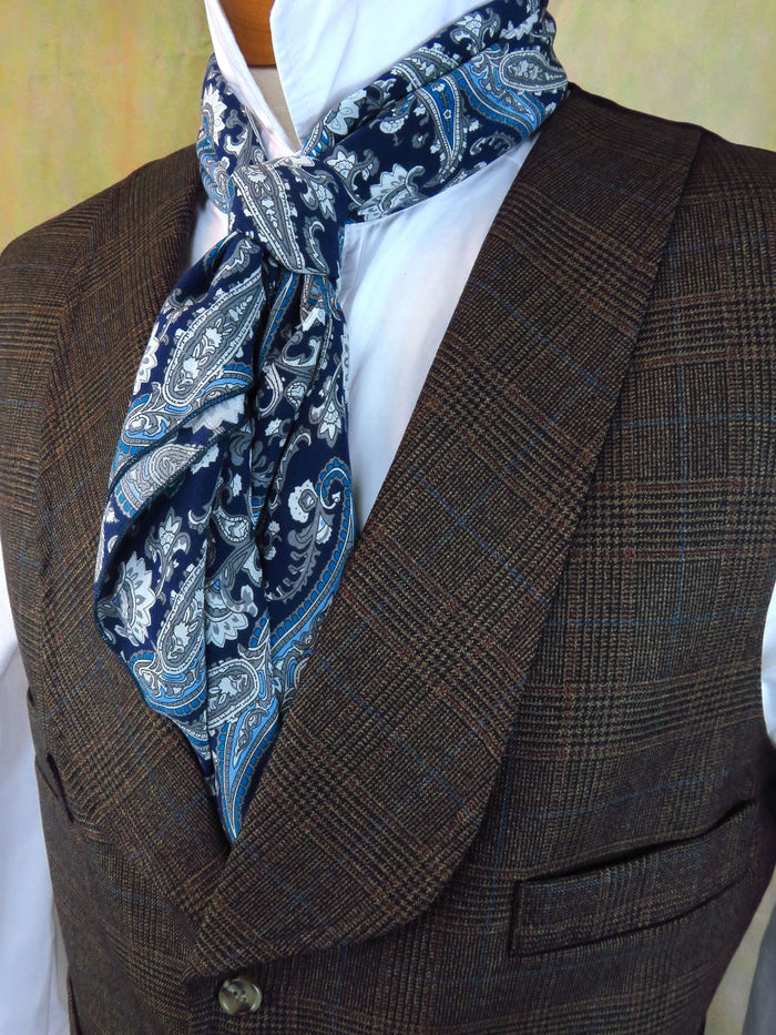 Men's Shawl Vest - Glen Plaid with Copper and Pale Blue Accents