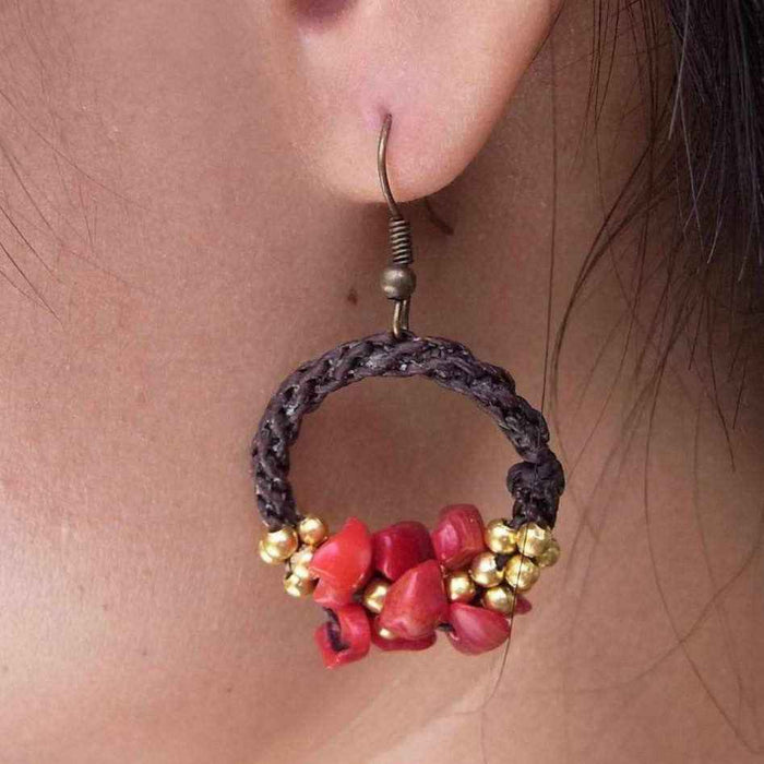 Neptune Wax Chord and Stone Earrings -Thailand