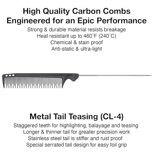 Olivia Garden CarbonLite carbon Teasing Metal comb # CL-4 - Palms Fashion Inc.