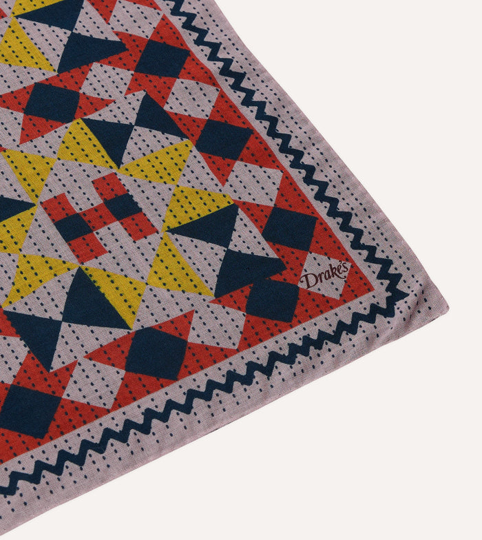 Pink Patchwork Print Wool-Silk Bandana