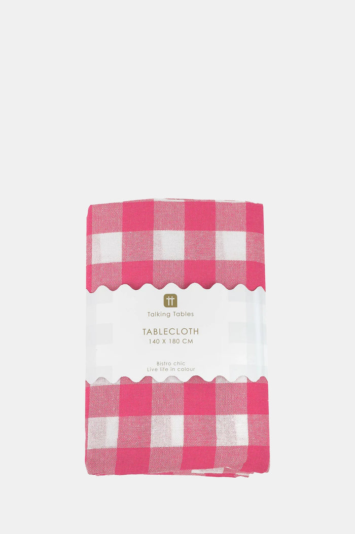 Talking Tables Raspberry Pink & White Fabric Gingham Tablecloth.