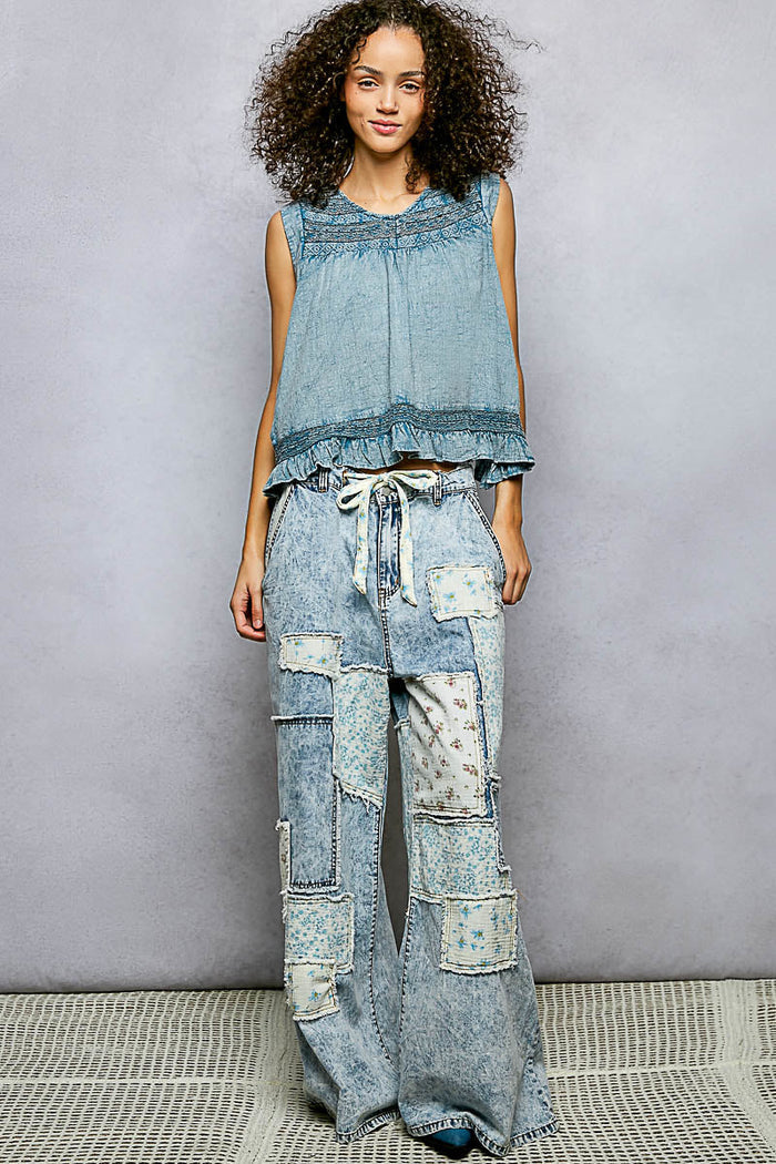 Ruffled Sleeveless Cotton Blouse