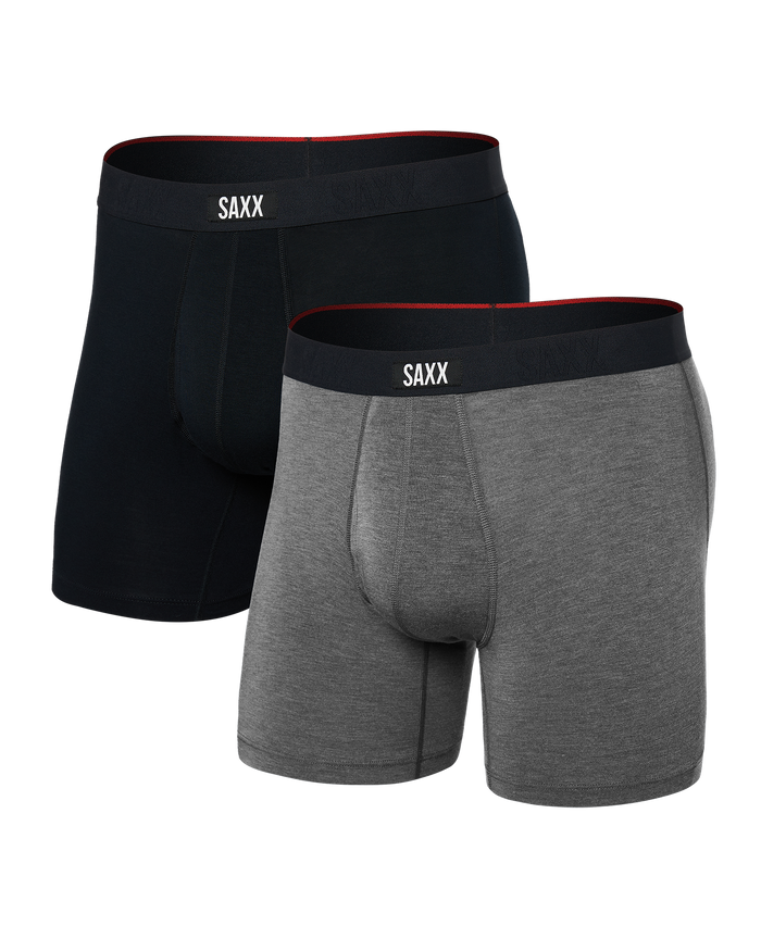 Saxx Men's Vibe Xtra Soft Comfort Boxer Brief 6" (2 Pack) Apparel SAXX Black/Dark Grey Heather Small