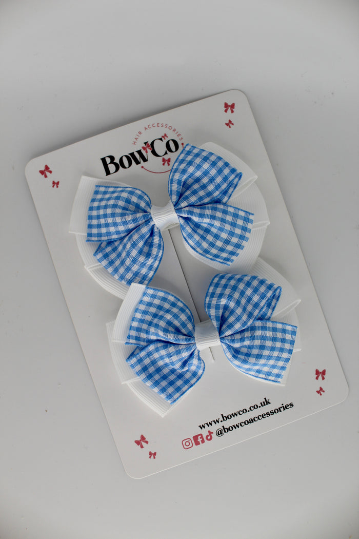 School Bow Light Blue Gingham Pinwheel Set - Clip