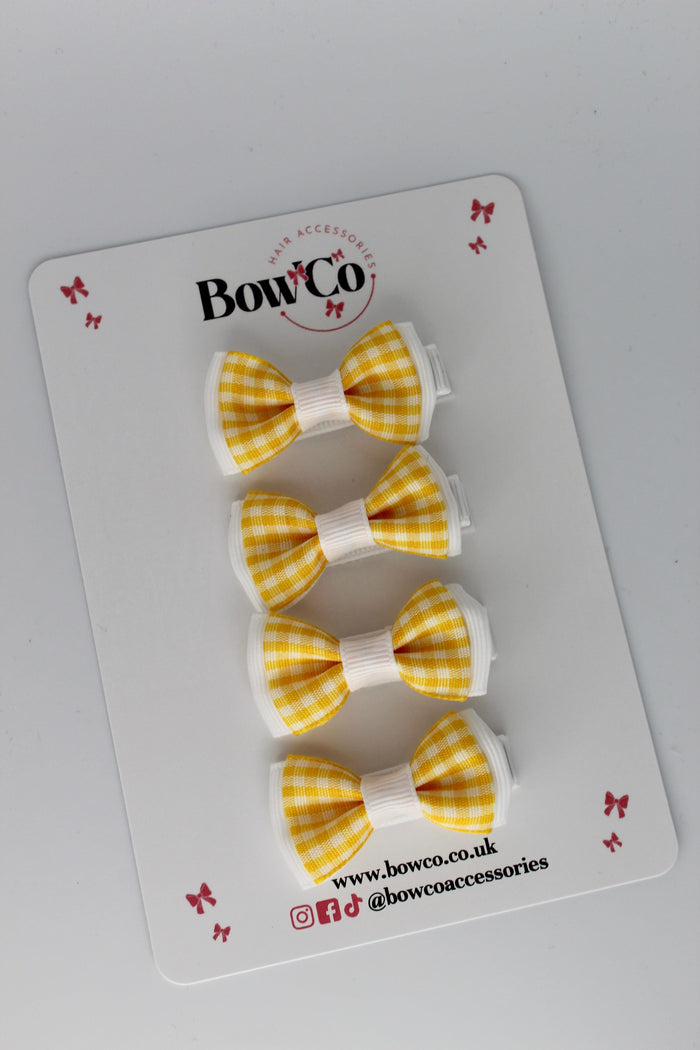 School Bows Yellow Gingham Clips - Set of 4