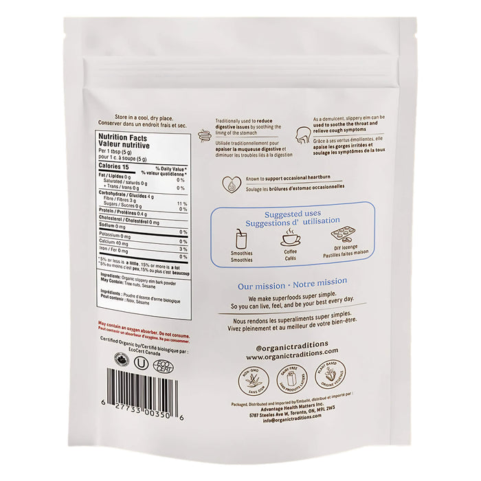 Organic Traditions Slippery Elm Bark Powder Back