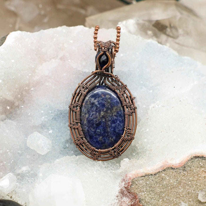 Sodalite Copper Wire Wrapped Oval Pendant 2.25"
