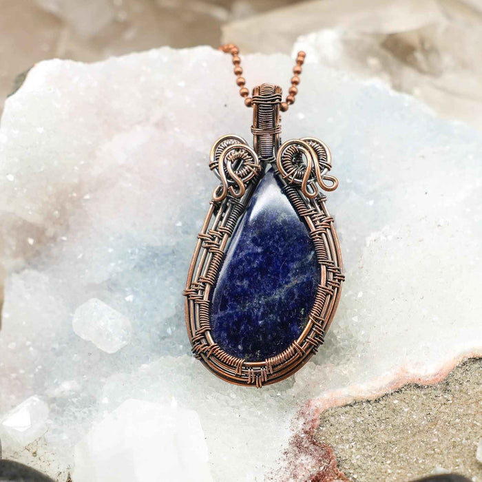 Sodalite Crystal Copper Wire Wrap Pendant Necklace