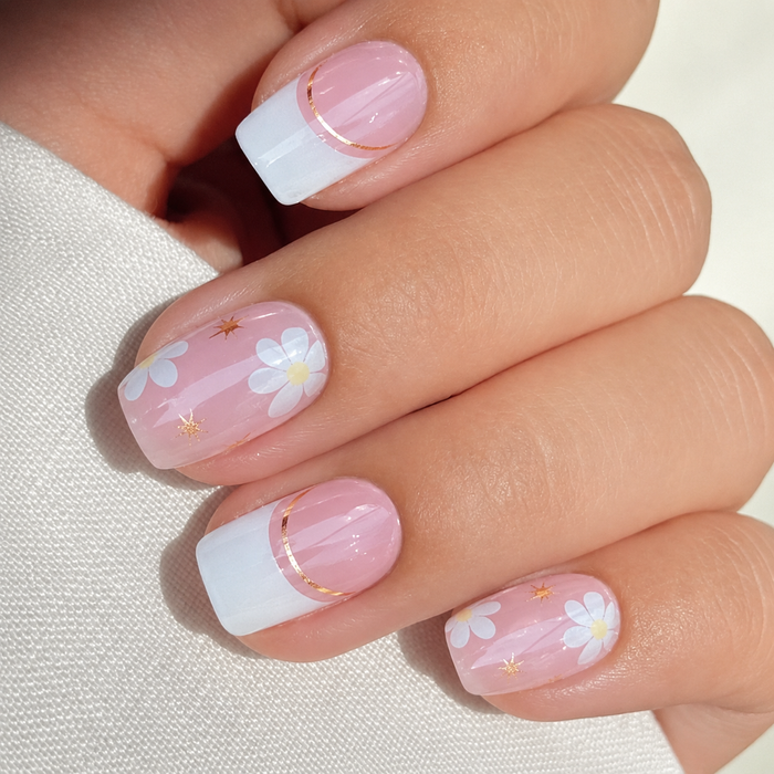 White Blossom Semicured Gel Nail Strips - White Flower UV Nail Stickers
