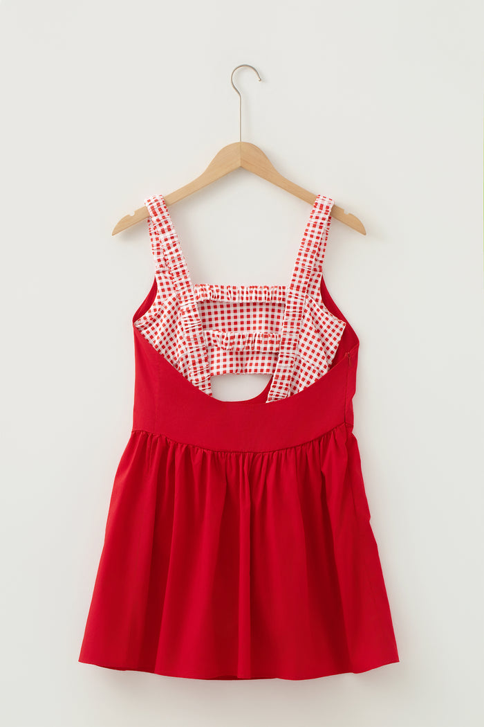 Yellow Cream Faux Two Piece Gingham Contrast Patchwork Loose Mini Dress 🇺🇸