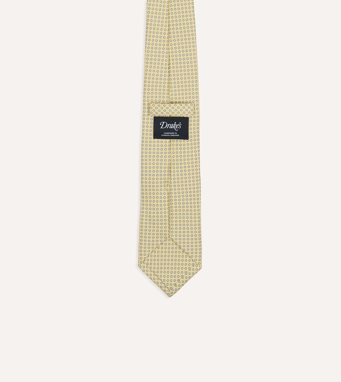Yellow Mini Circle Print Silk Self-Tipped Tie