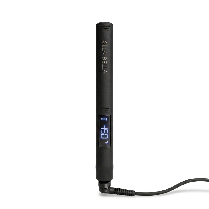 An Olla Bella 1" Hair Straightener with a digital temperature display showing 450 degrees Fahrenheit, set against a plain white background with its power cord visible.