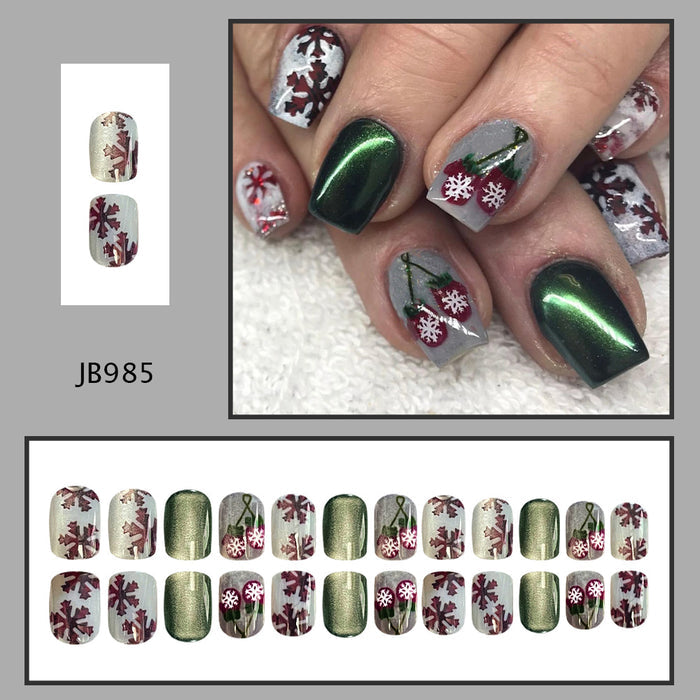 24pcs/Set Press On Nails JB985 green cat eye
