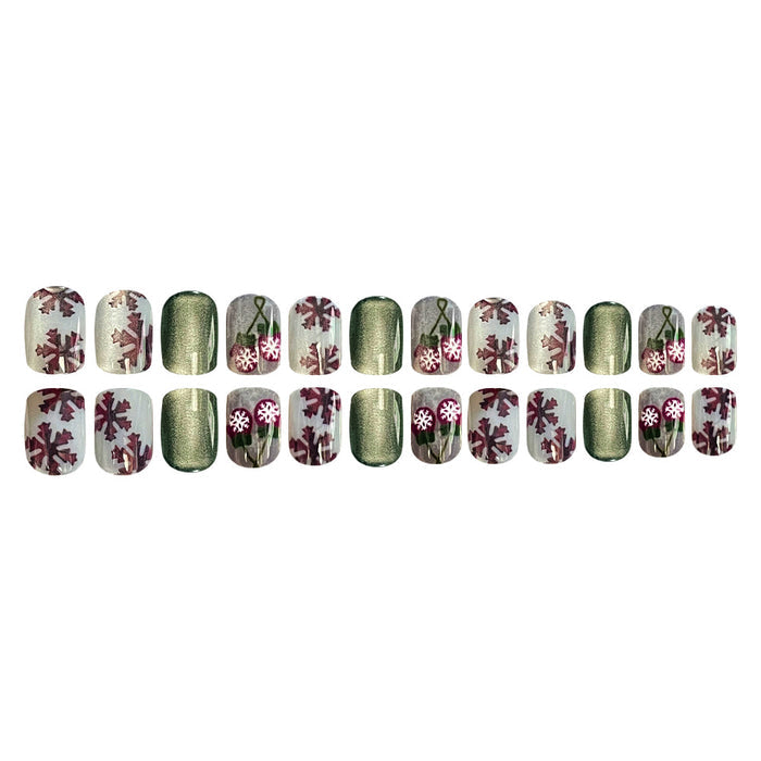 24pcs/Set Press On Nails JB985 green cat eye