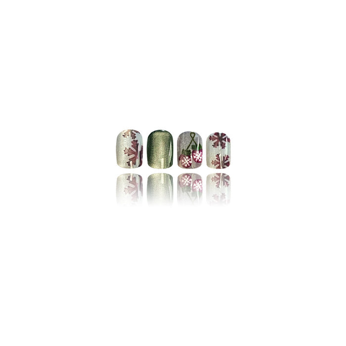 24pcs/Set Press On Nails JB985 green cat eye