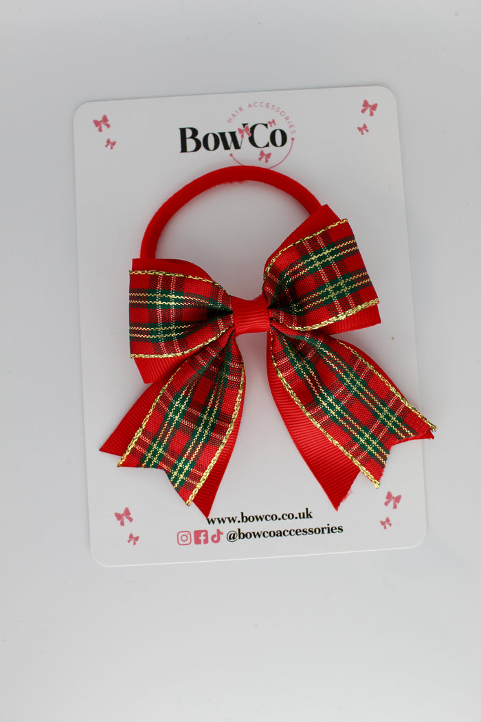 3-Inch Red Tartan Tail Bow Elastic