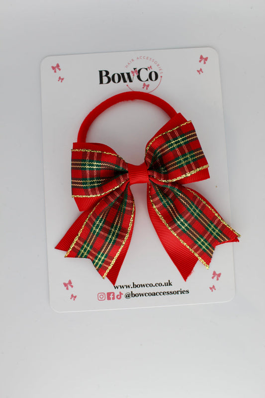 3-Inch Red Tartan Tail Bow Elastic