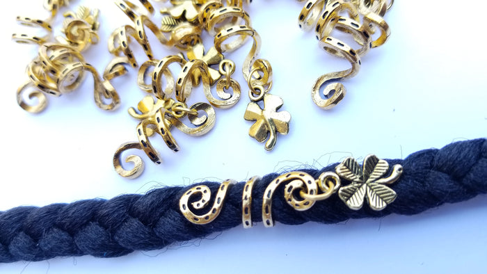 5 Pcs Alloy Tube Dreadlocs and Braids Gold Clips Spiral Hair Accessories Charms