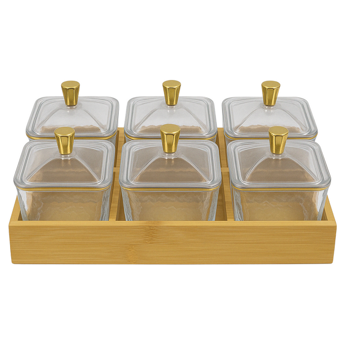 6-Piece Spice Jar Set with Bamboo Base