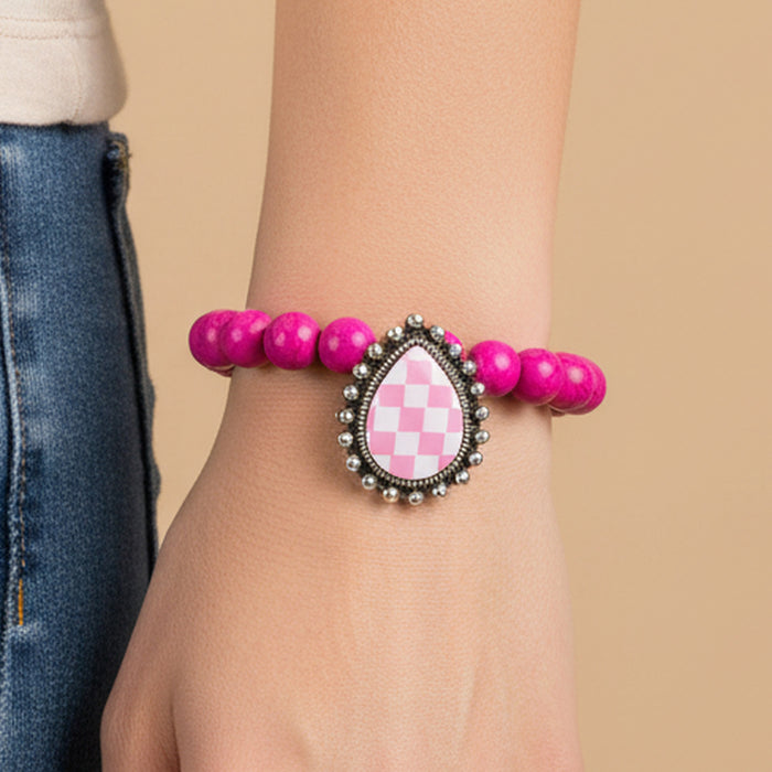 74866 - Checkered Squash Blossom Bracelet - Fuchsia