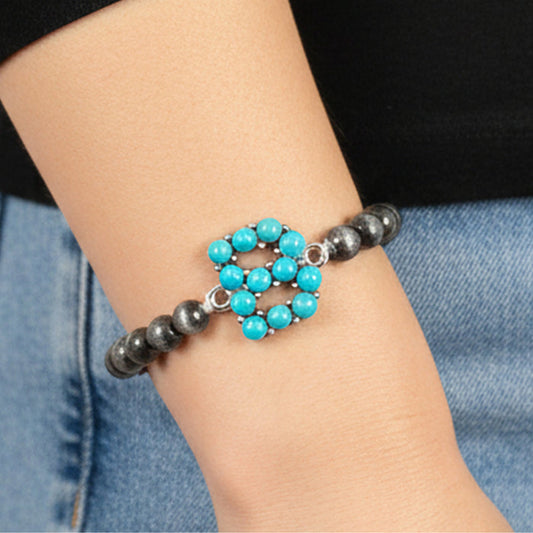 74873 - Squash Blossom "B" Initial Bracelet - Turquoise & Silver