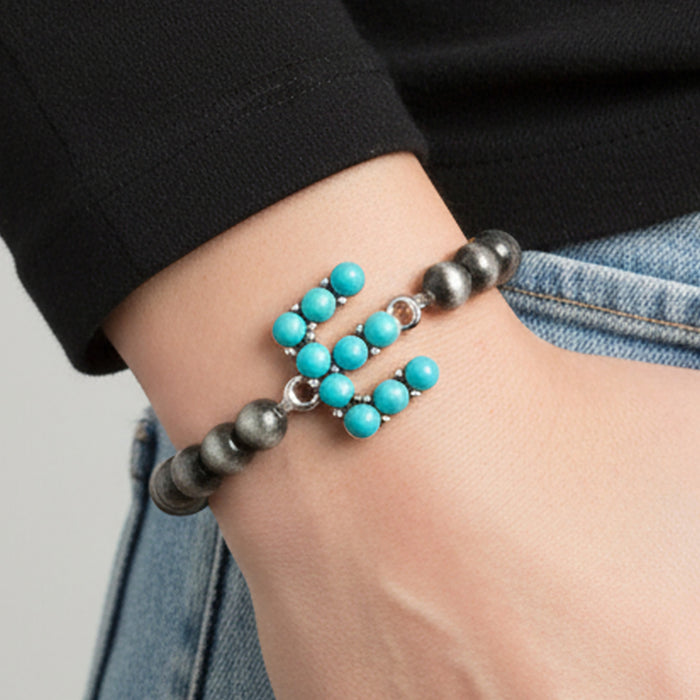 74876 - Squash Blossom "E" Initial Bracelet - Turquoise & Silver