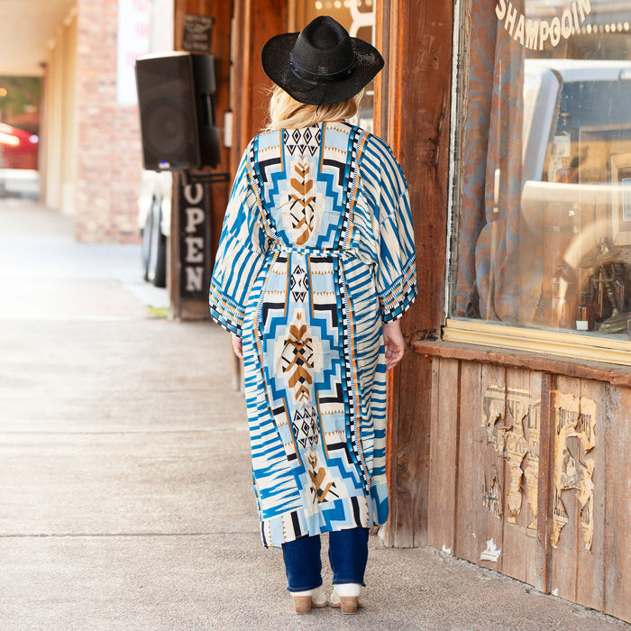 8934 - Geometric Print Duster - Blue
