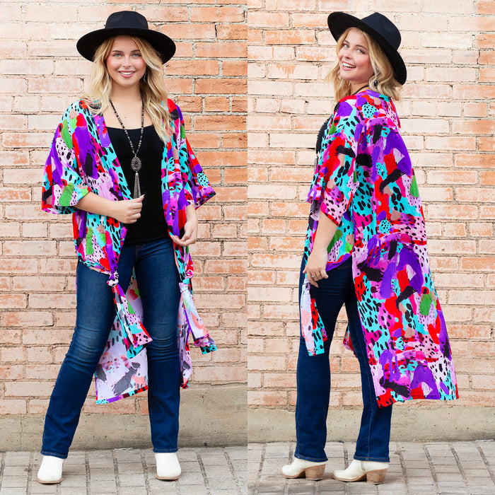 8937 - Multicolor Abstract Print Duster - Multi