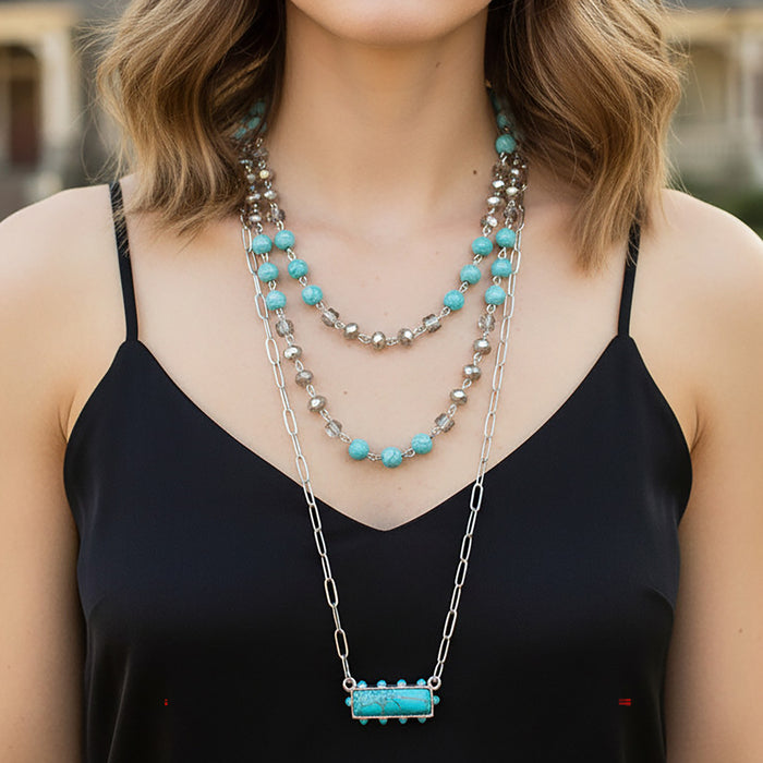 92426 - Layered Squash Blossom Necklace - Turquoise