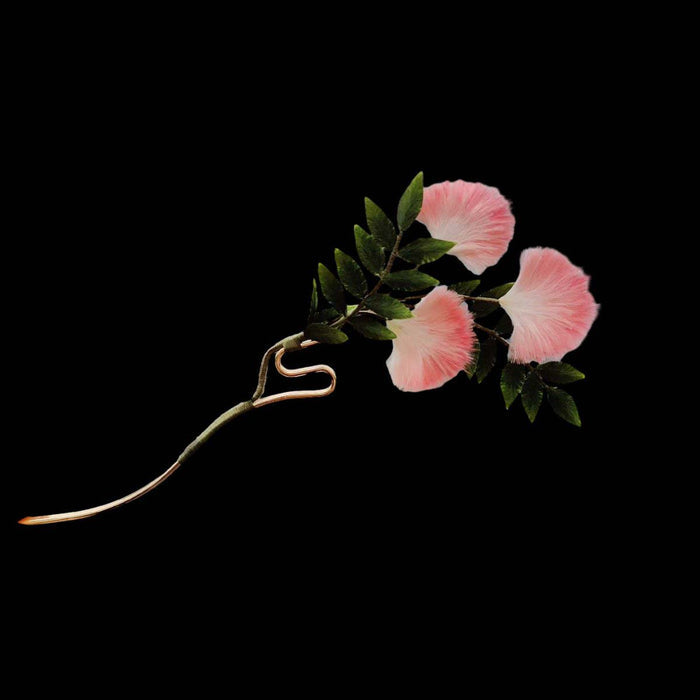 Handmade Acacia flower brooch and hairpi.Natural silk Pink Ronghua
