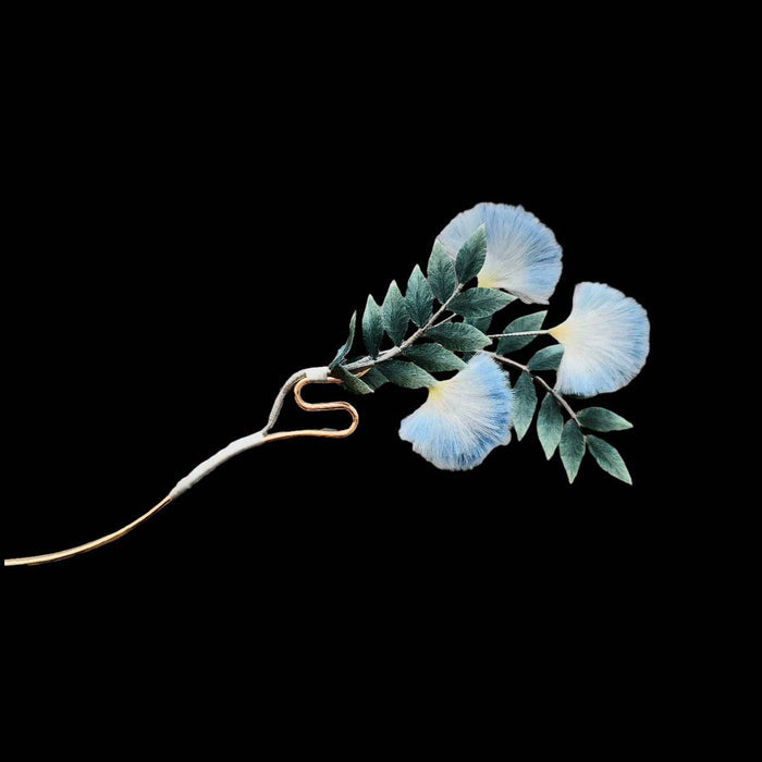 Handmade Acacia flower brooch and hairpi.Natural silk Blue Ronghua