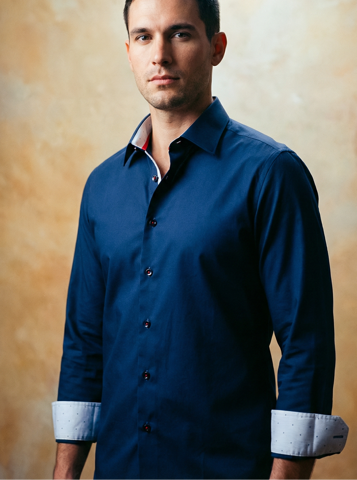 Alexander Button-Up Shirt With Contrast Details // Navy // Contemporary Fit (Regular)