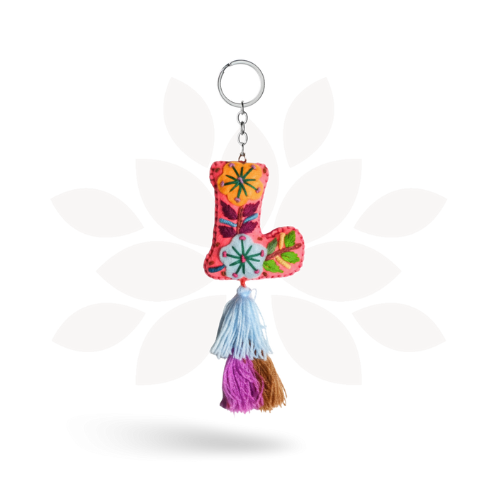 Alphabet Letter Embroidered Boho Keychain | Bag Charm - Mexico